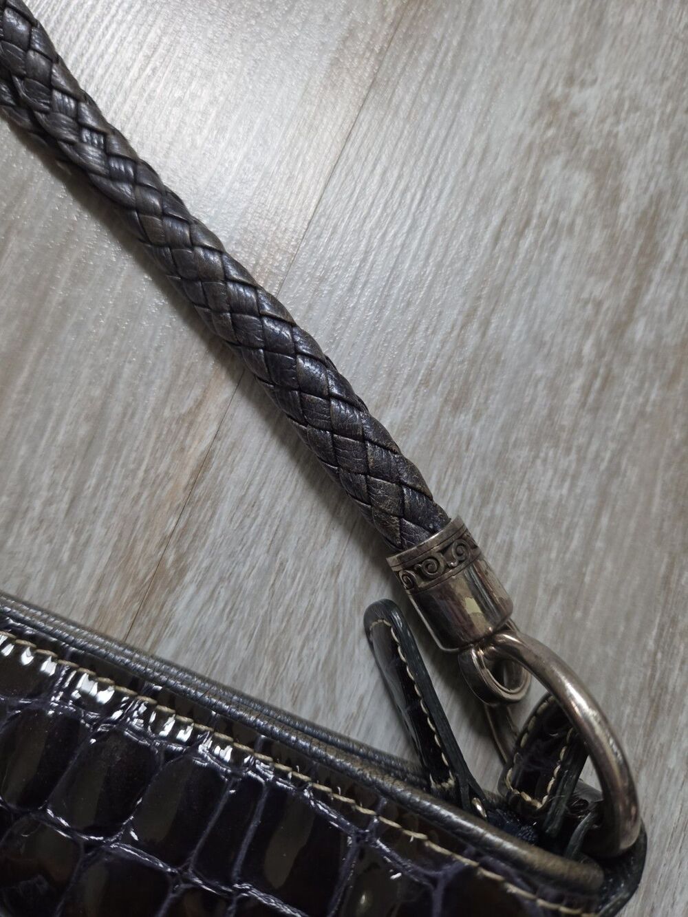Brighton Cher Black Patent Croc Embossed Large Shoulder Bag Tassel Purse GUC - Picture 5 of 12